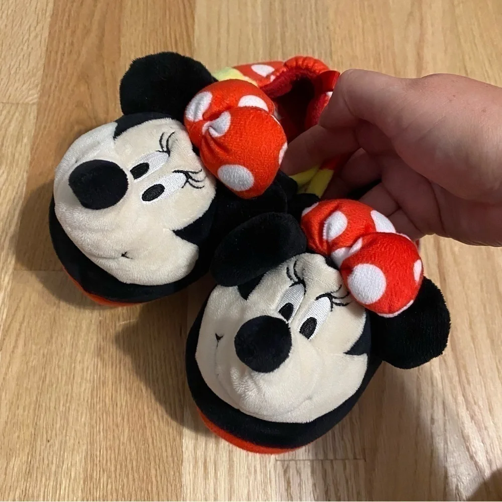 Disney Minnie Mouse Plush Slippers Sz 11/12 Red Black Polka Dot 3D  Box KB